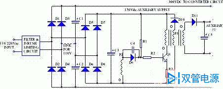图 4 一种自激式反激式高频变换器构成的辅助电源