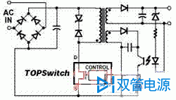 图 5 Topswitch在单端反激式单片开关电源中的应用